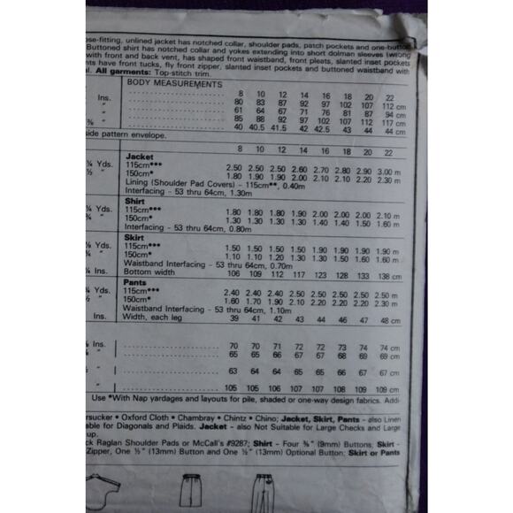 McCalls 9565 Sewing pattern suit blazer shirt skirt pants size 10 - Picture 5 of 6